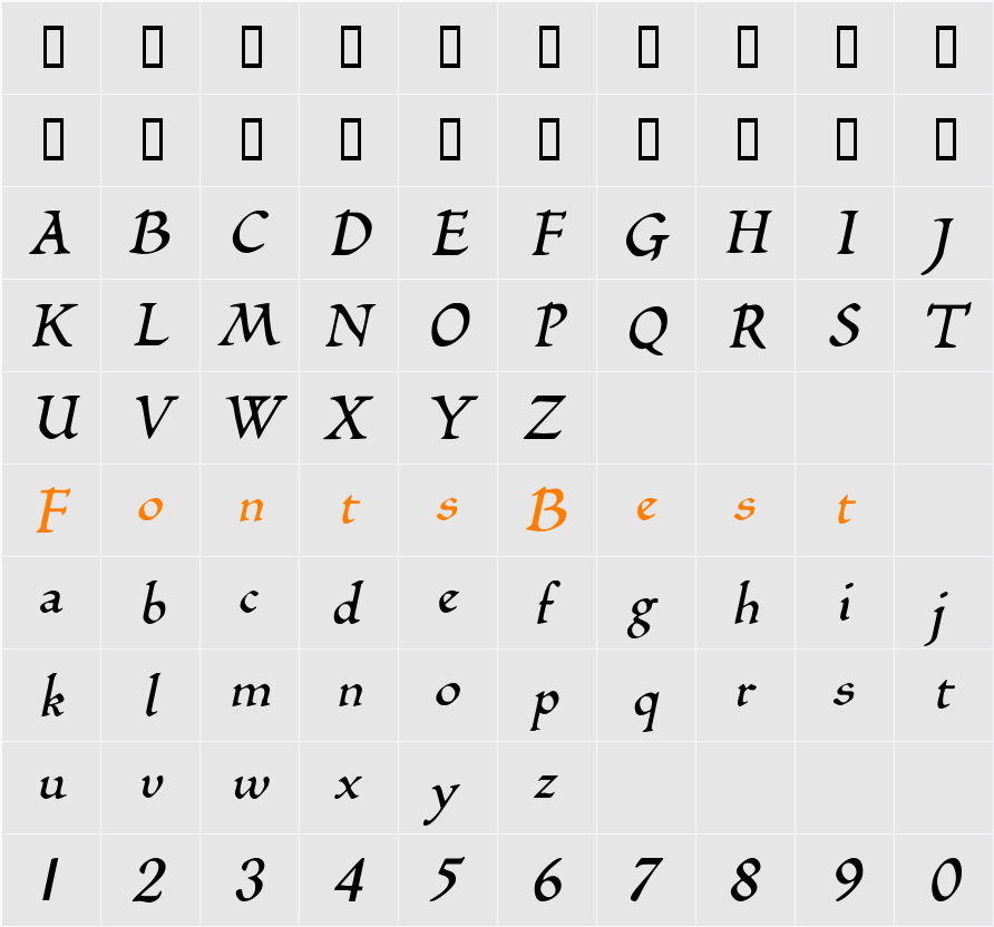 BilboDisplay Character Map