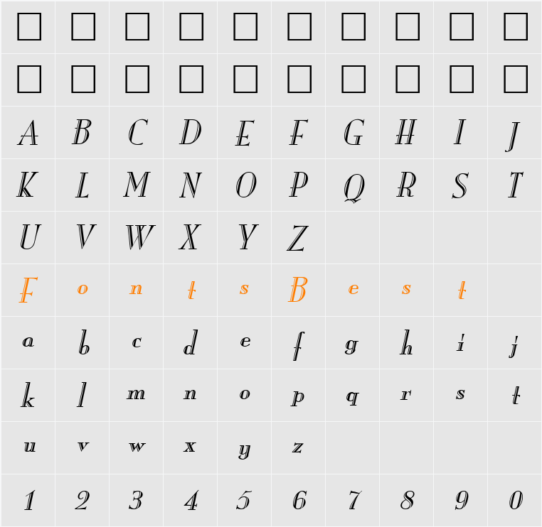 MonarchEngraved Character Map