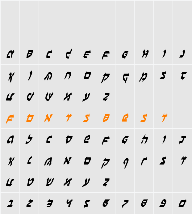 Ben-Zion Condensed Italic Character Map