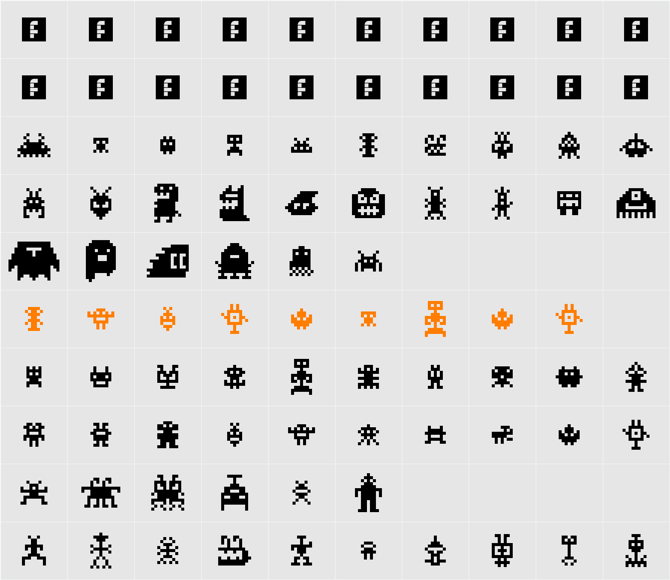 MonstaPix Character Map