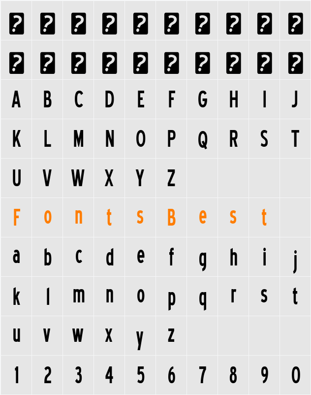 Blue Highway Condensed Character Map
