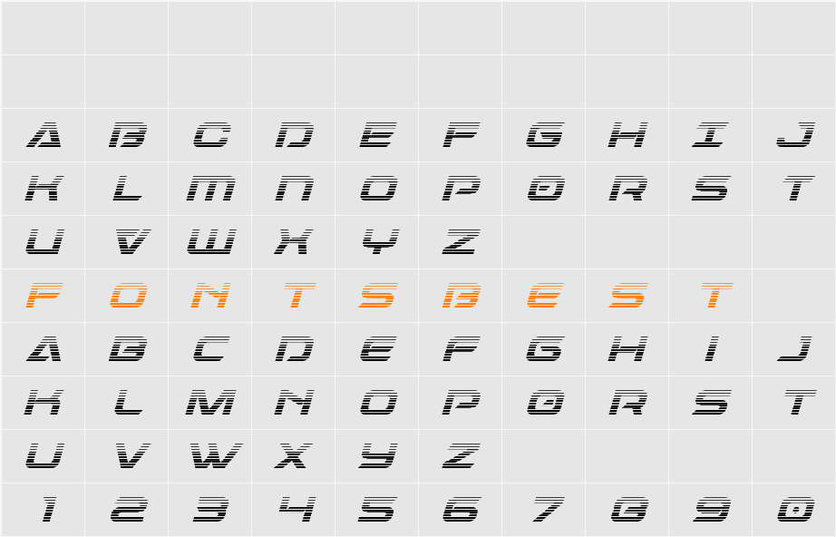 Dameron Gradient Italic Character Map