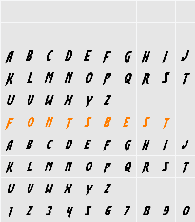 Flash Rogers Condensed Italic Character Map