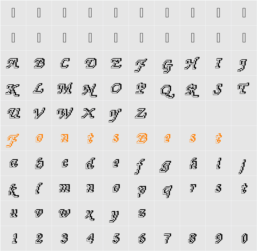 DTCRoughM76 Character Map