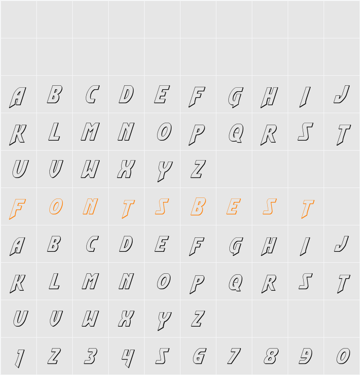 Flash Rogers Outline Italic Character Map