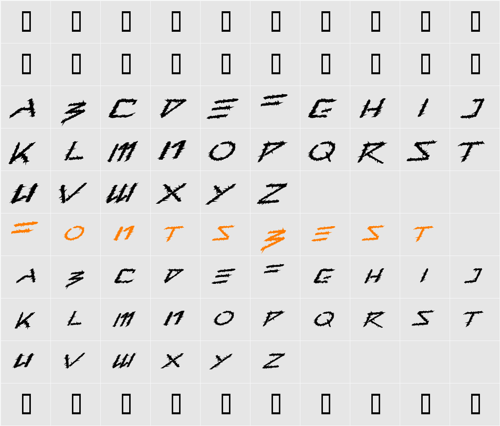 Barbed Type Character Map