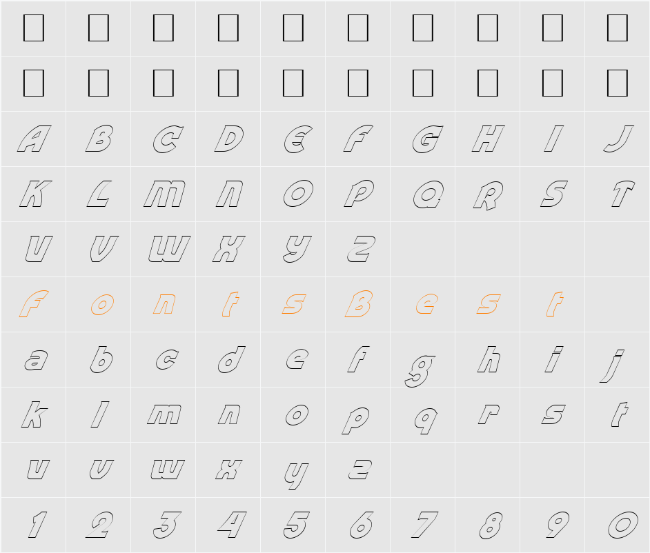 FZ JAZZY 52 HOLLOW ITALIC Character Map