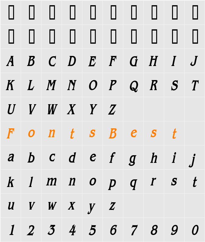 Bangle Thin Character Map
