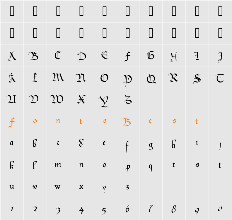 Bastarda Character Map