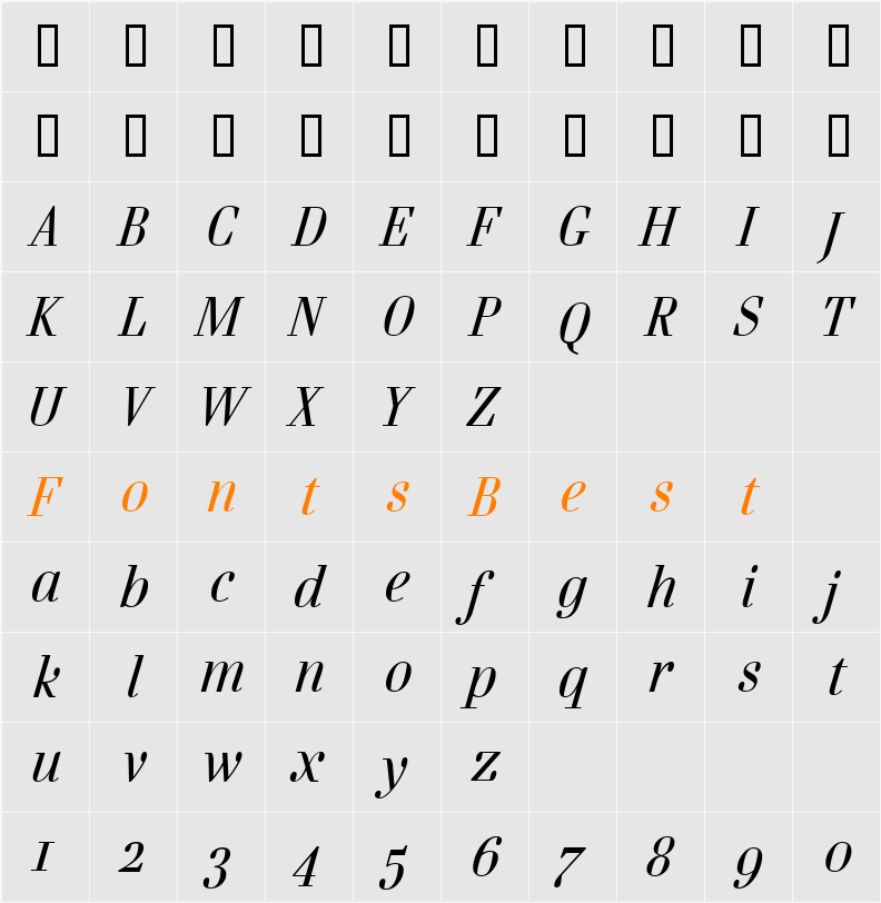 Danubia Italic Character Map