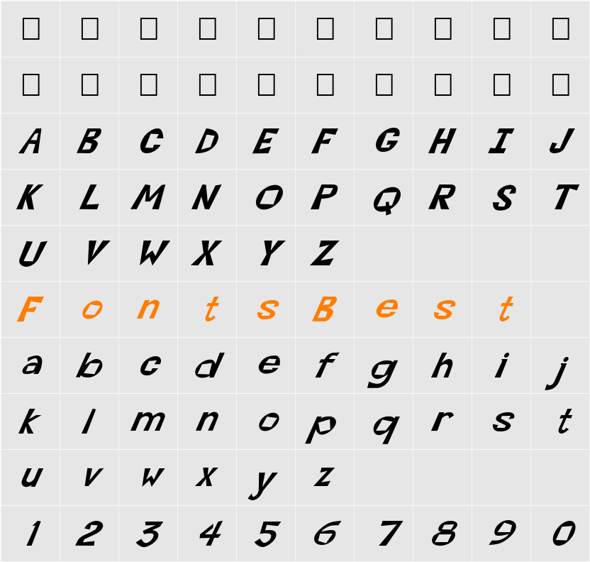 FZ JAZZY 7 ITALIC Character Map