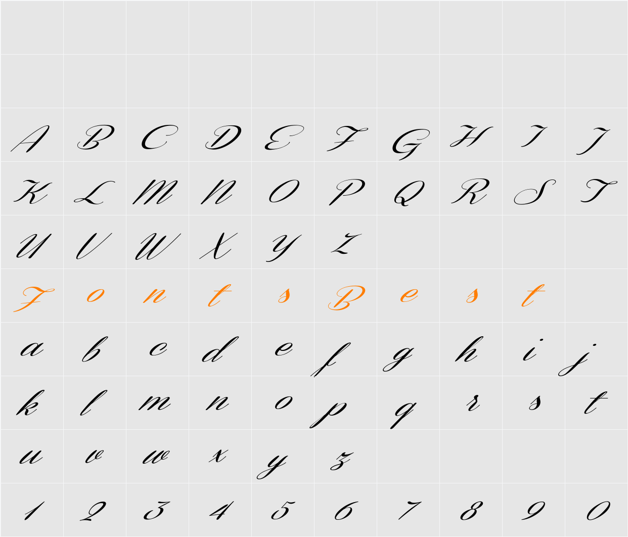 Coneria Script Slanted Demo Character Map