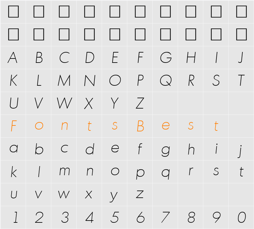 Montreal-XlightIta Character Map