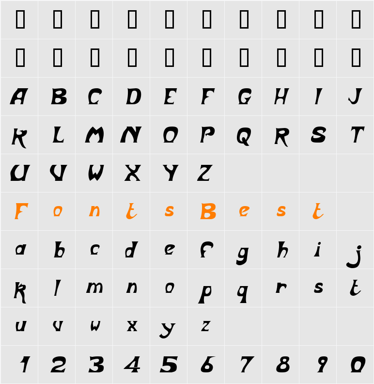 BodyShop Character Map