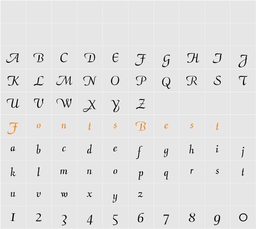 CalligraphyFLF Character Map