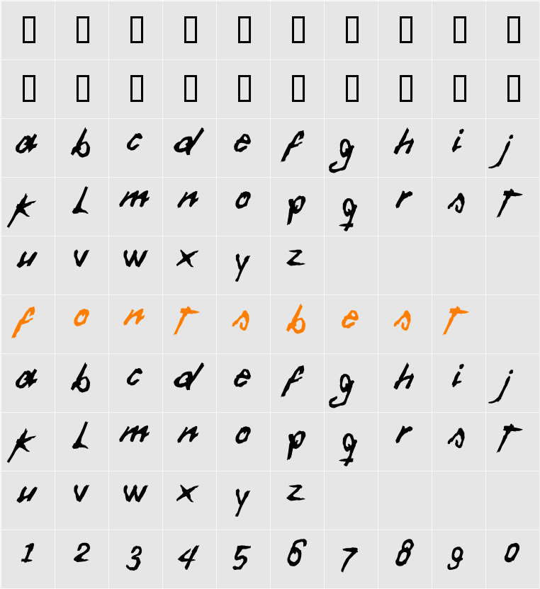 Daft Font Character Map