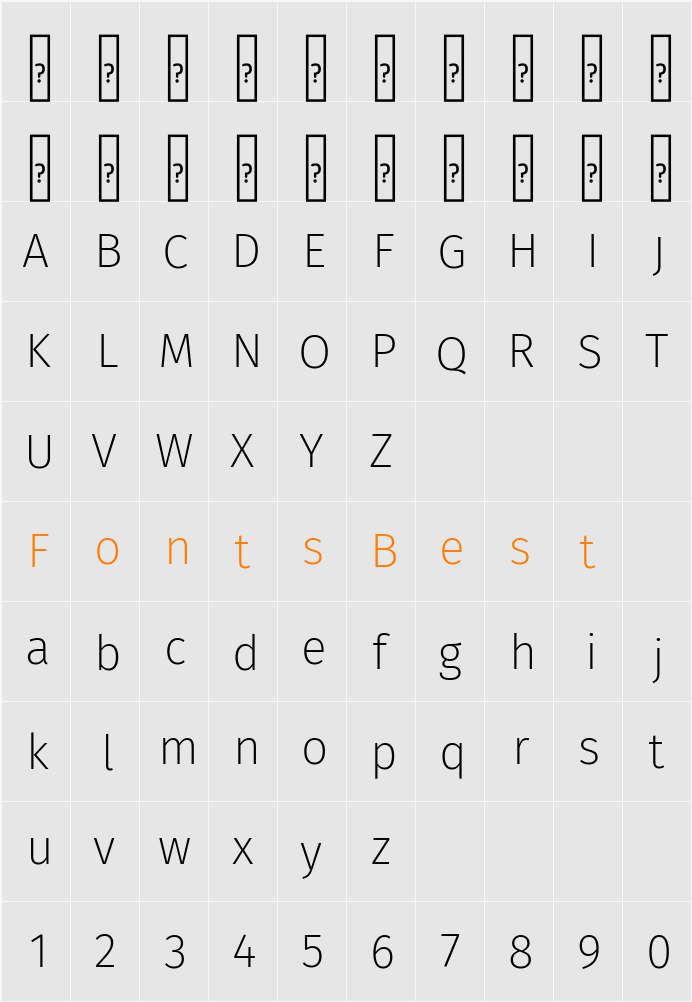Fira Sans ExtraLight Character Map