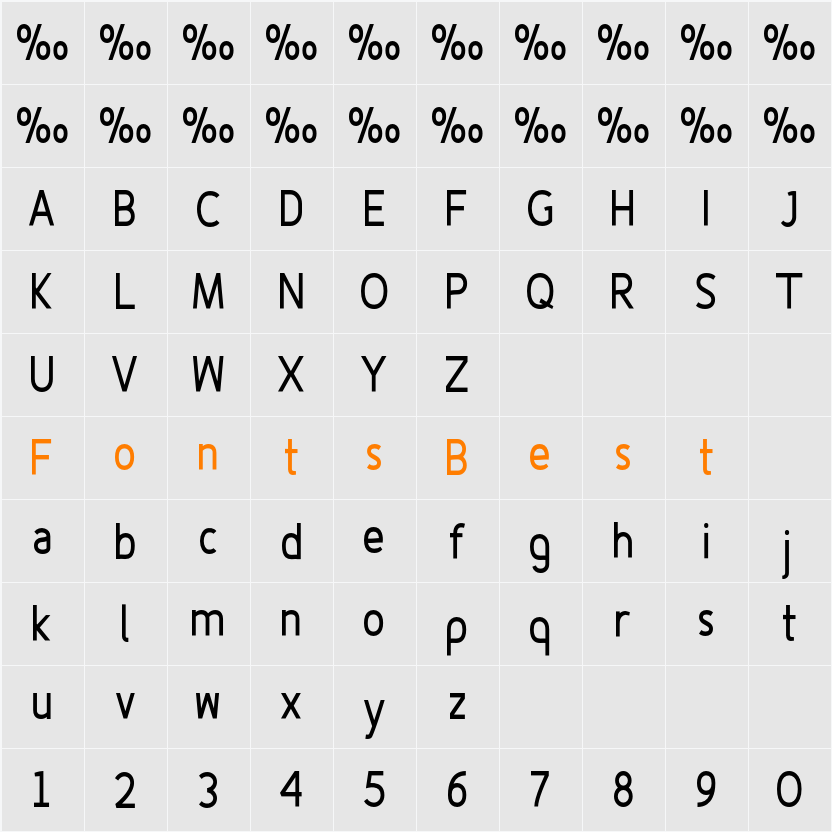 Fineness Pro Bold Cond Character Map