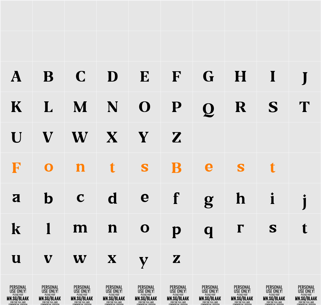 Blaak Bold PERSONAL USE Character Map