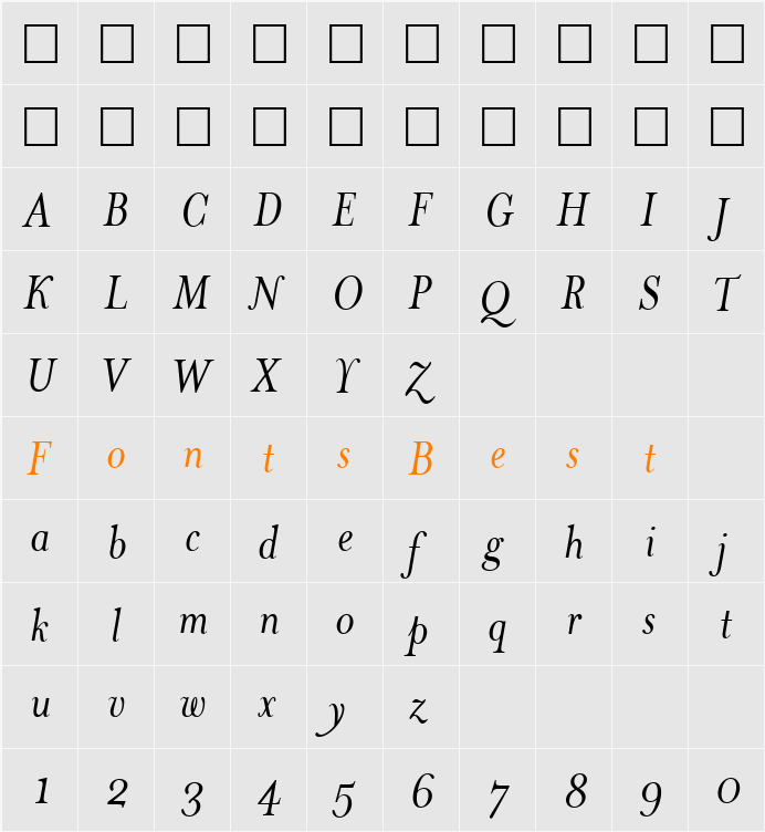 MrsEavesItalic Character Map