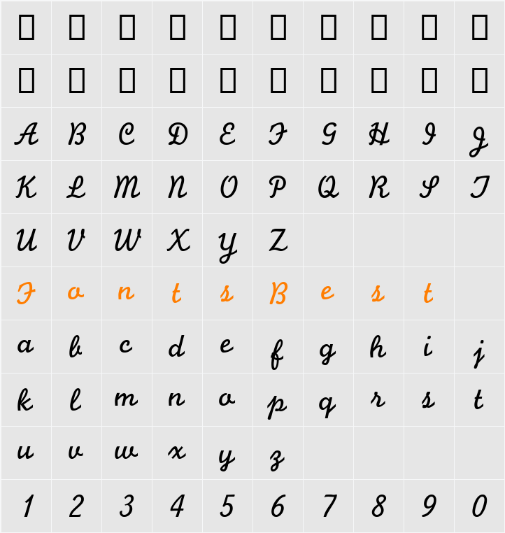 Monoline Script MT Character Map