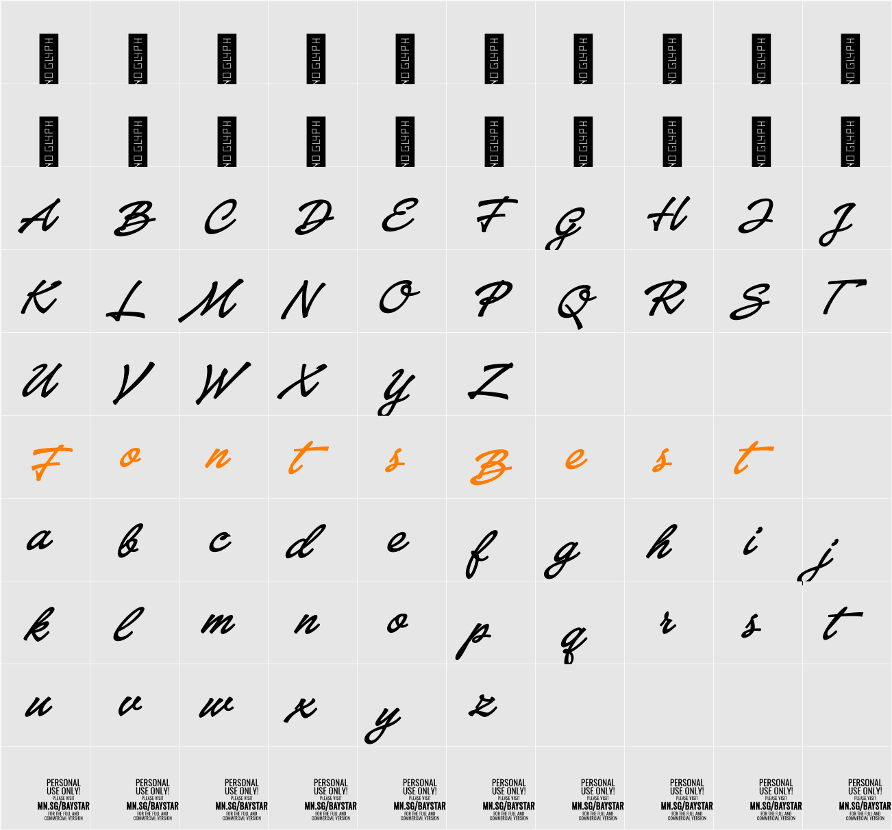 Baystar Script PERSONAL USE ONLY Medium Character Map