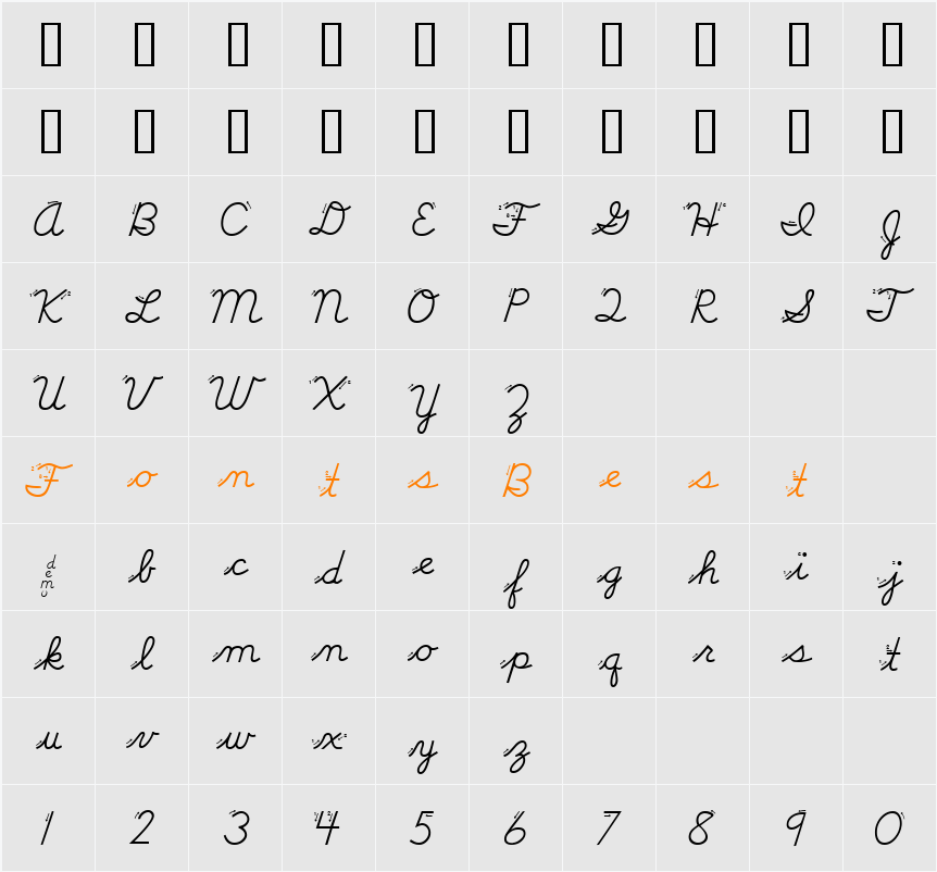 DMOBCursiveArrow Character Map