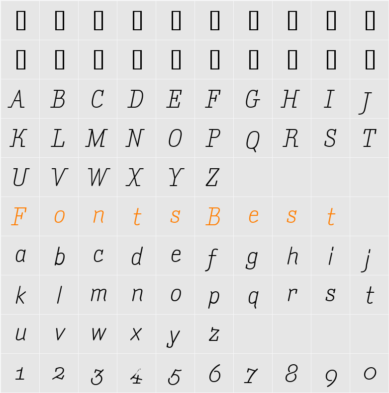 AmintaItalic Character Map