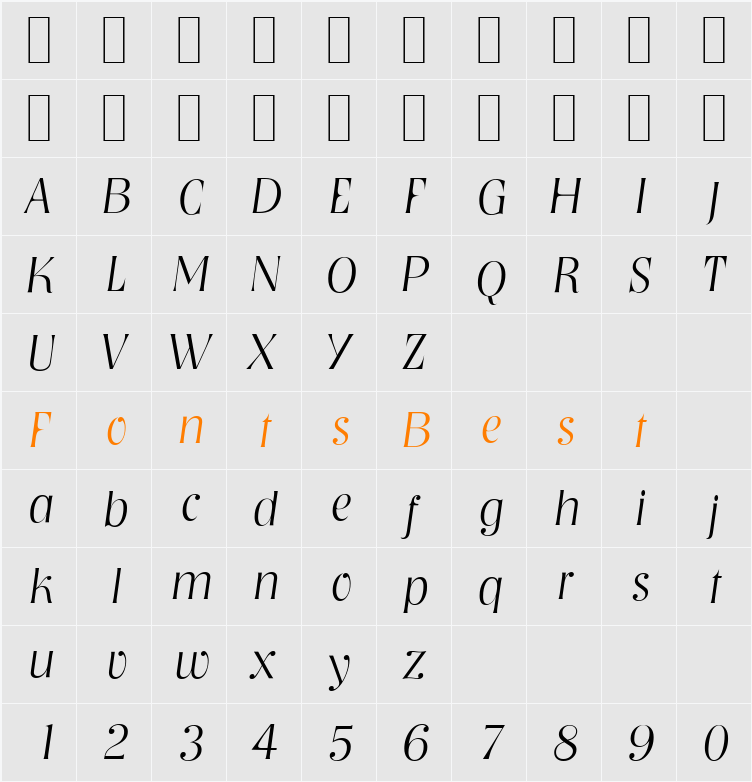 NashvilleSerial-Xlight Character Map