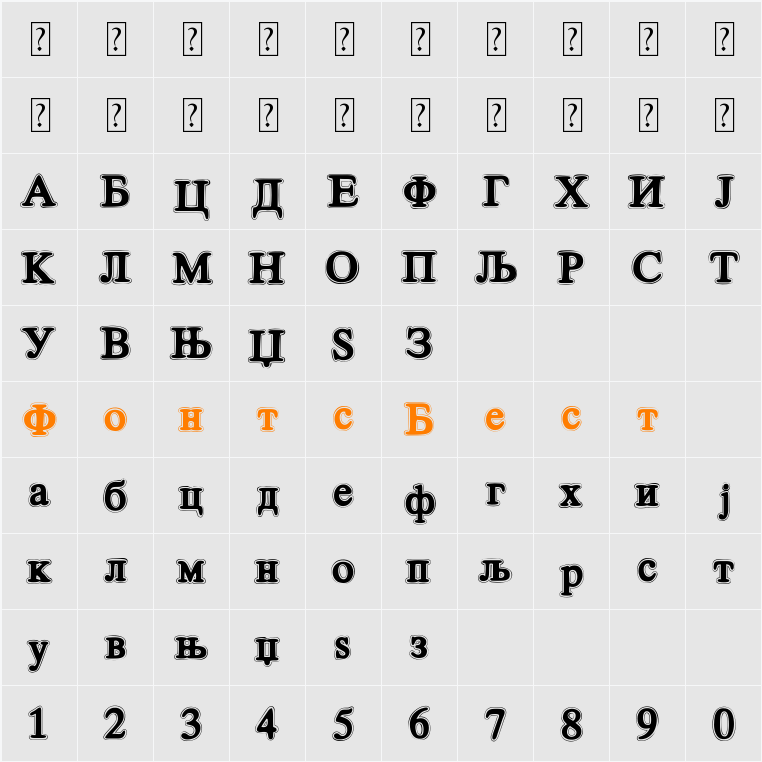 Cirilico Font Character Map