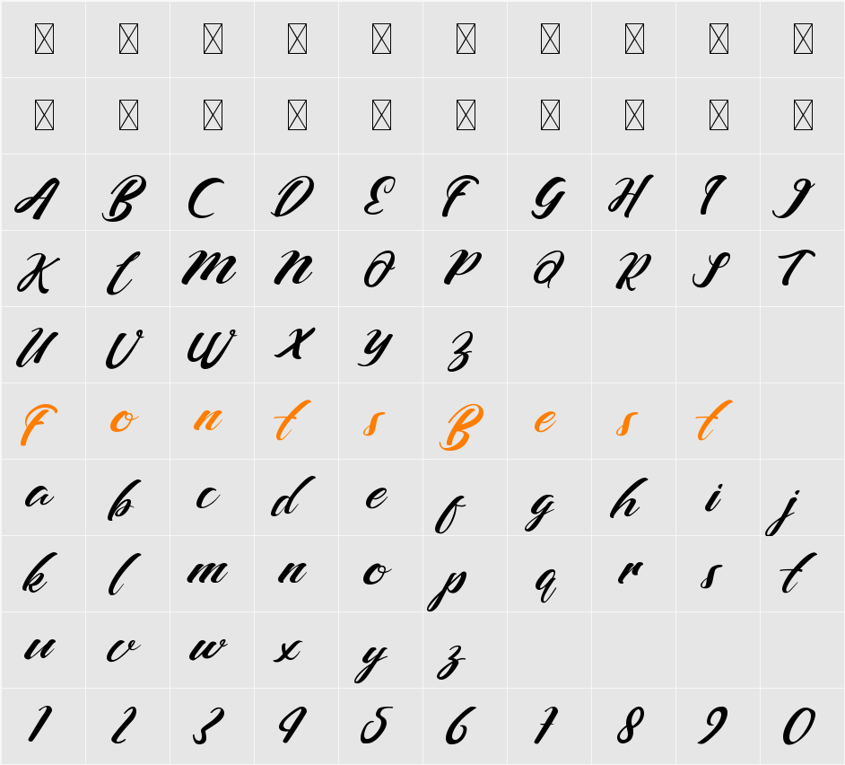 Barcely Character Map