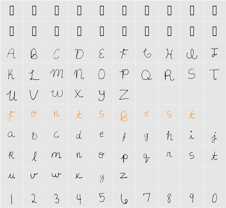 BipolarCursiveRegular Character Map