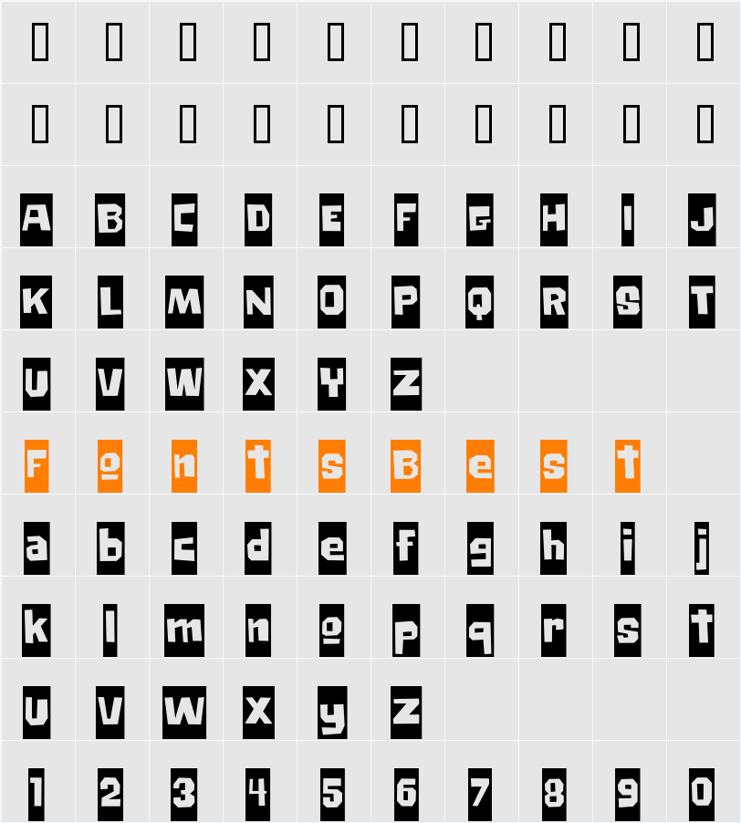 Big Chump BTN Reversed Character Map