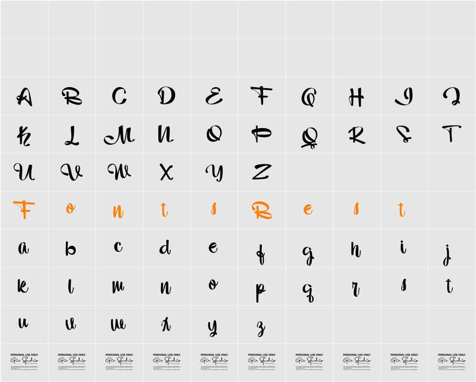 Billiboldy Personal Use Only Character Map
