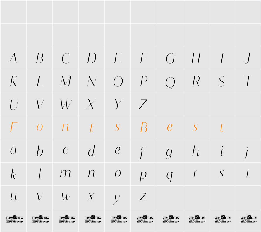 Blacker Sans Display Trial Exlight Character Map