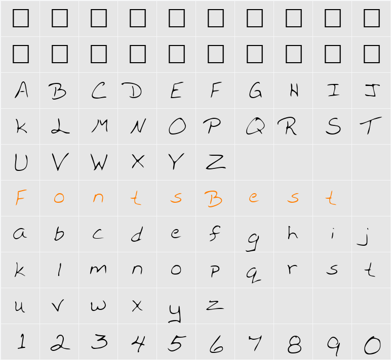MonicasHand Character Map