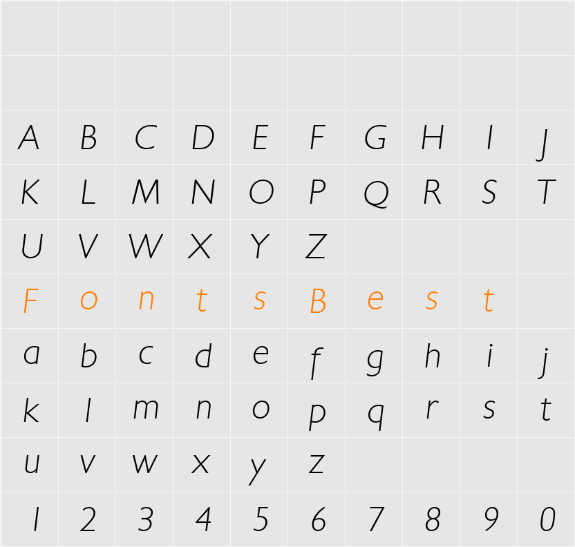 DavidBecker-ExtraLight Character Map