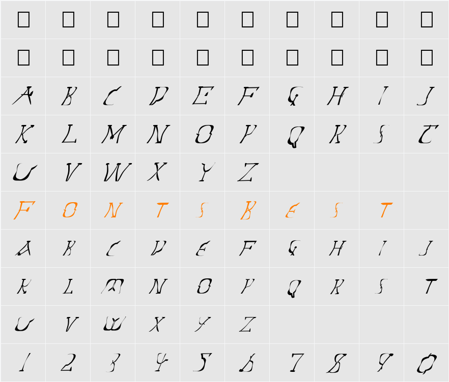 FZ WARPED 14 ITALIC Character Map