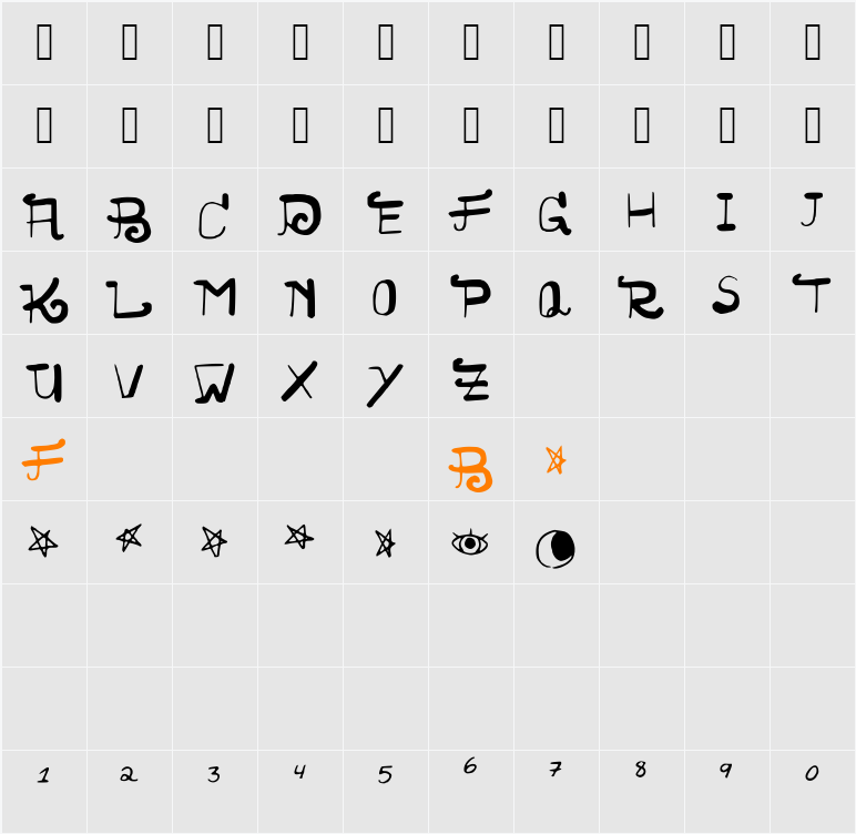 NOCTURNE Character Map