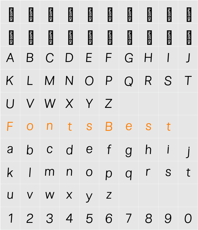 Non Bureau Light Character Map