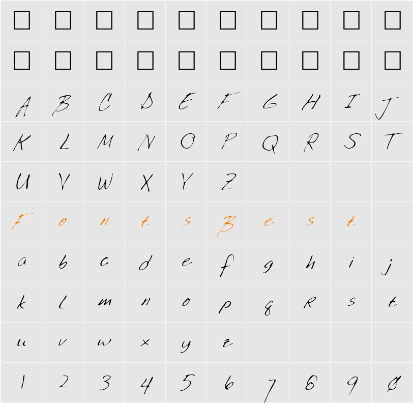 BrendensHand Character Map