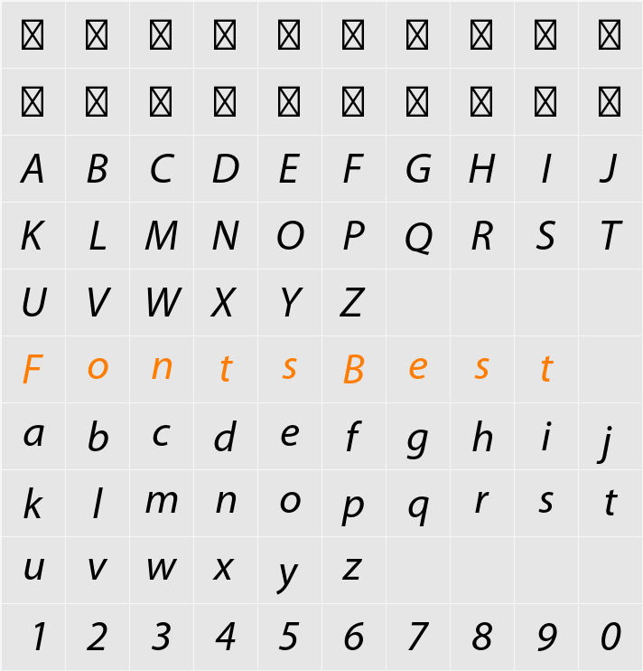 Myriad Pro Character Map