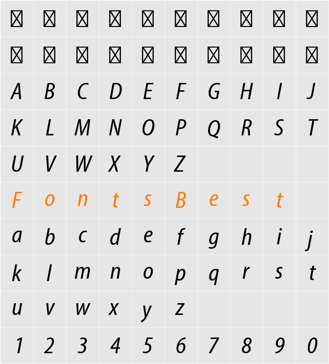 Myriad Web Pro Condensed Character Map