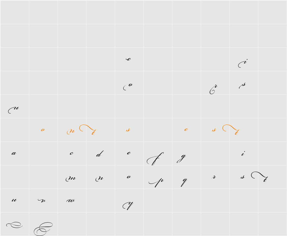 Bickham Script MM Character Map