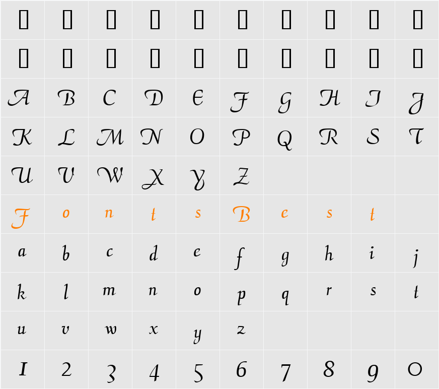 AriaScriptSSi Character Map