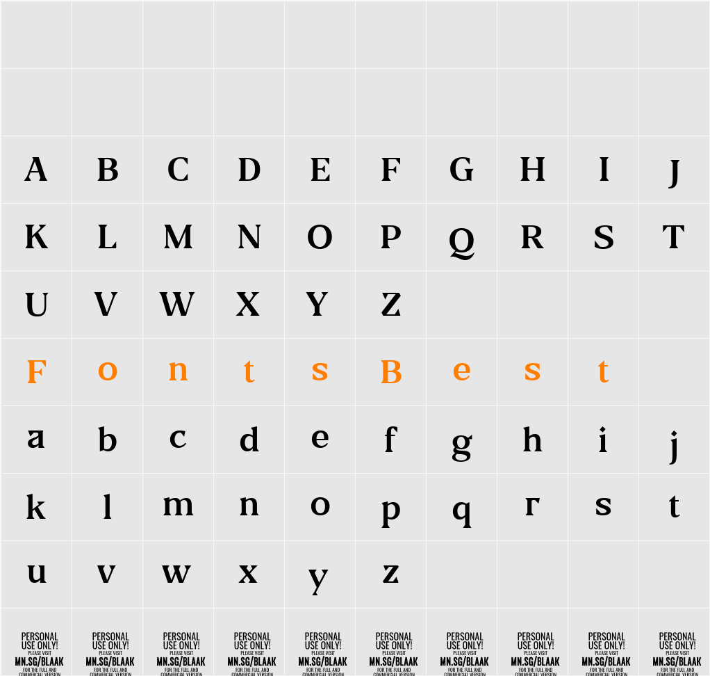 Blaak Regular PERSONAL USE Character Map