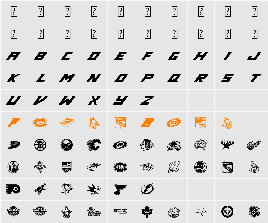 NHL Character Map
