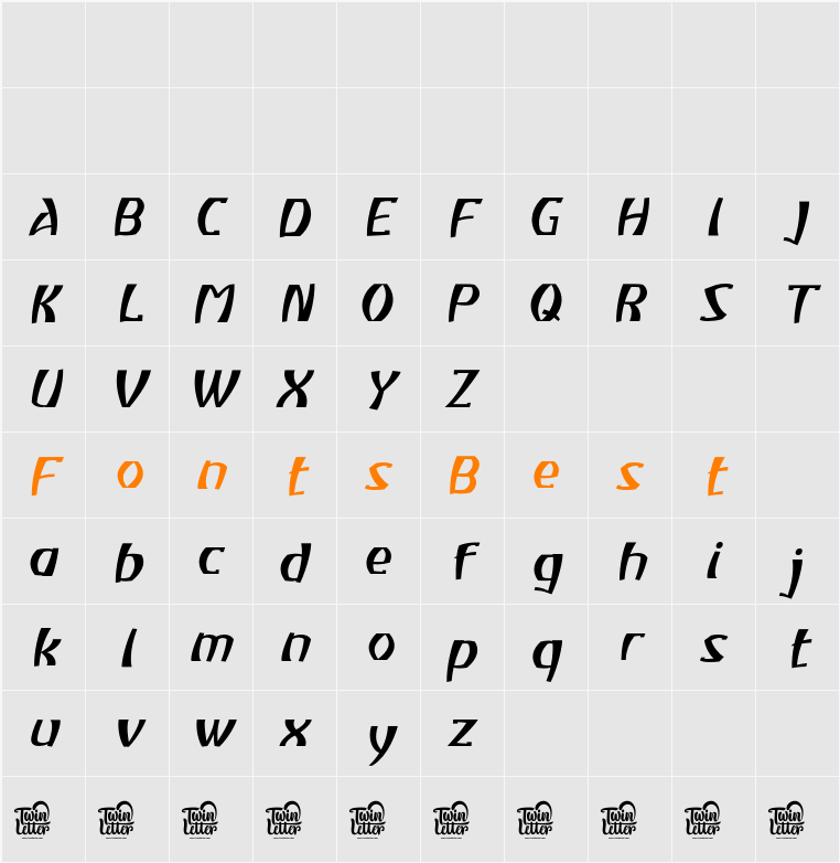 Atiku Light Slant Character Map