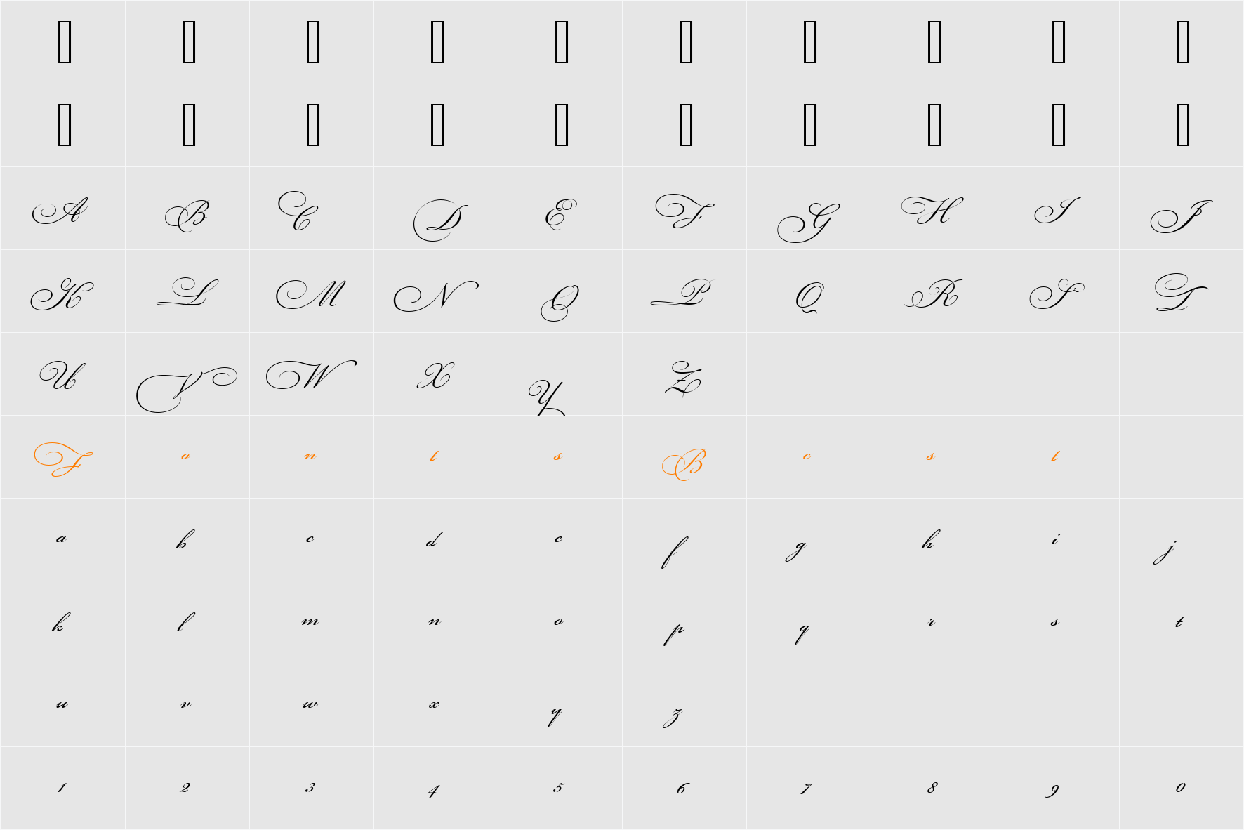 Bickham Script Three Character Map