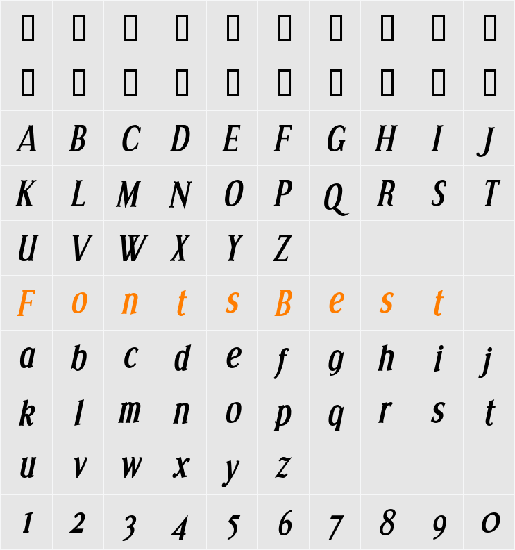 Effloresce Character Map